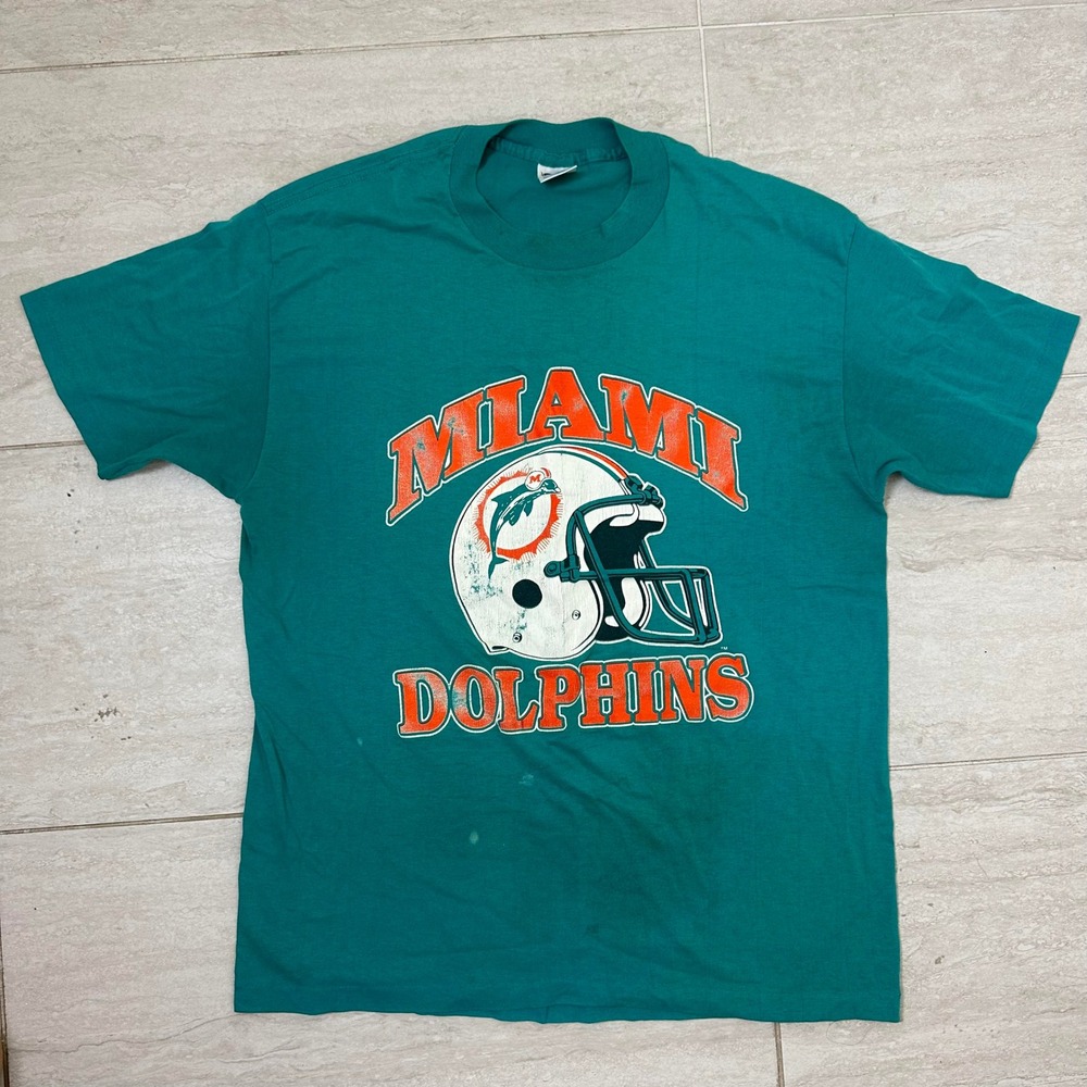 Vintage 90s Miami‎ Dolphins NFL Retro Single Stich Men's Green T-Shirt Size XL
